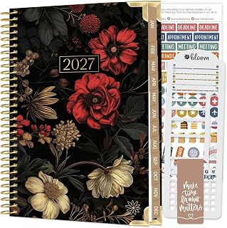 bloom daily planners 2027 HARDCOVER Planner with Stencil (Jan - Dec) | Calendar Year Horizontal Weekly & Monthly Agenda Book with Stickers (5.5" x 8.25"), Moody Floral