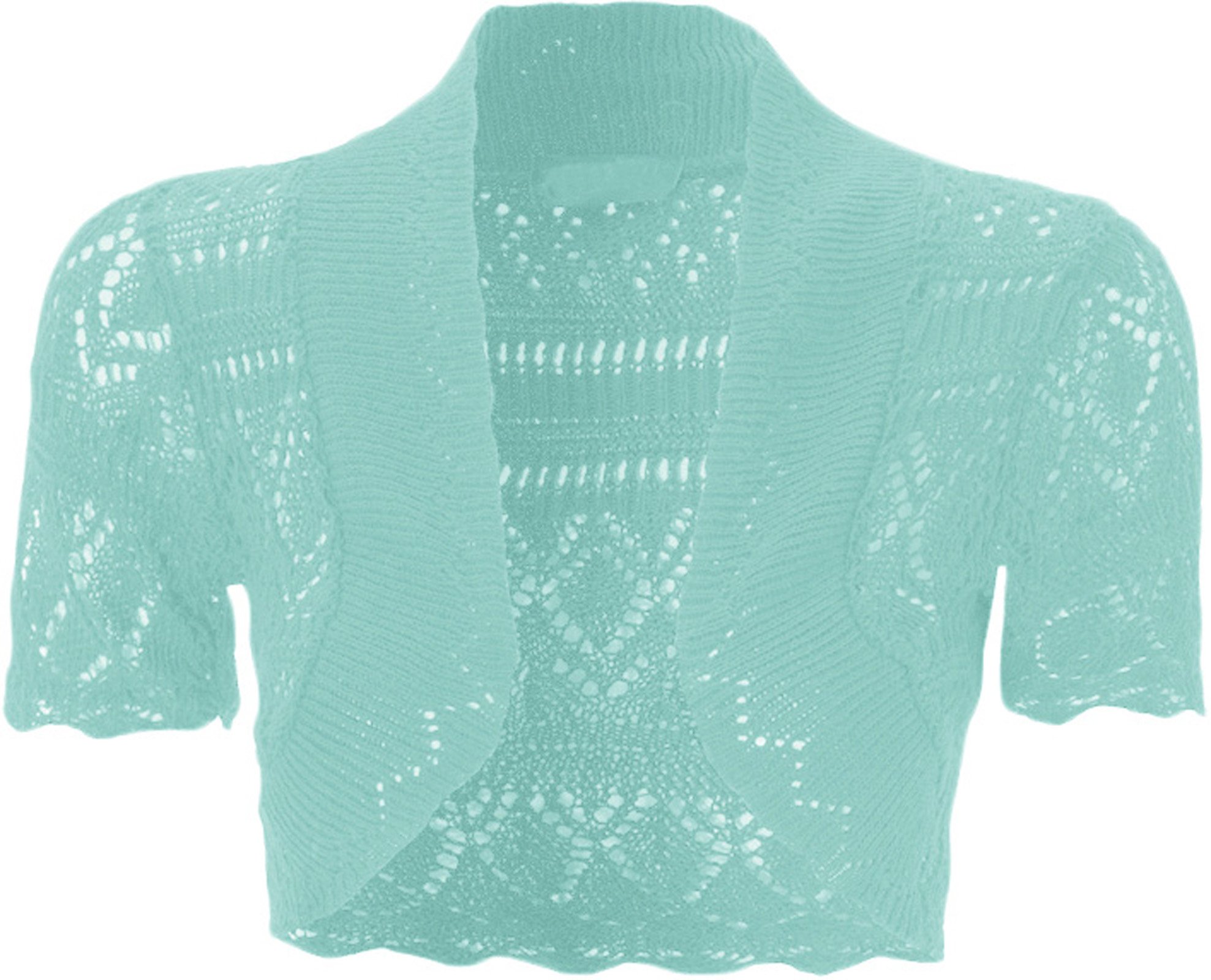 WearAll Ladies Crochet Shrug Knitted Bolero Top Women Cardigan - Aqua - 12/14