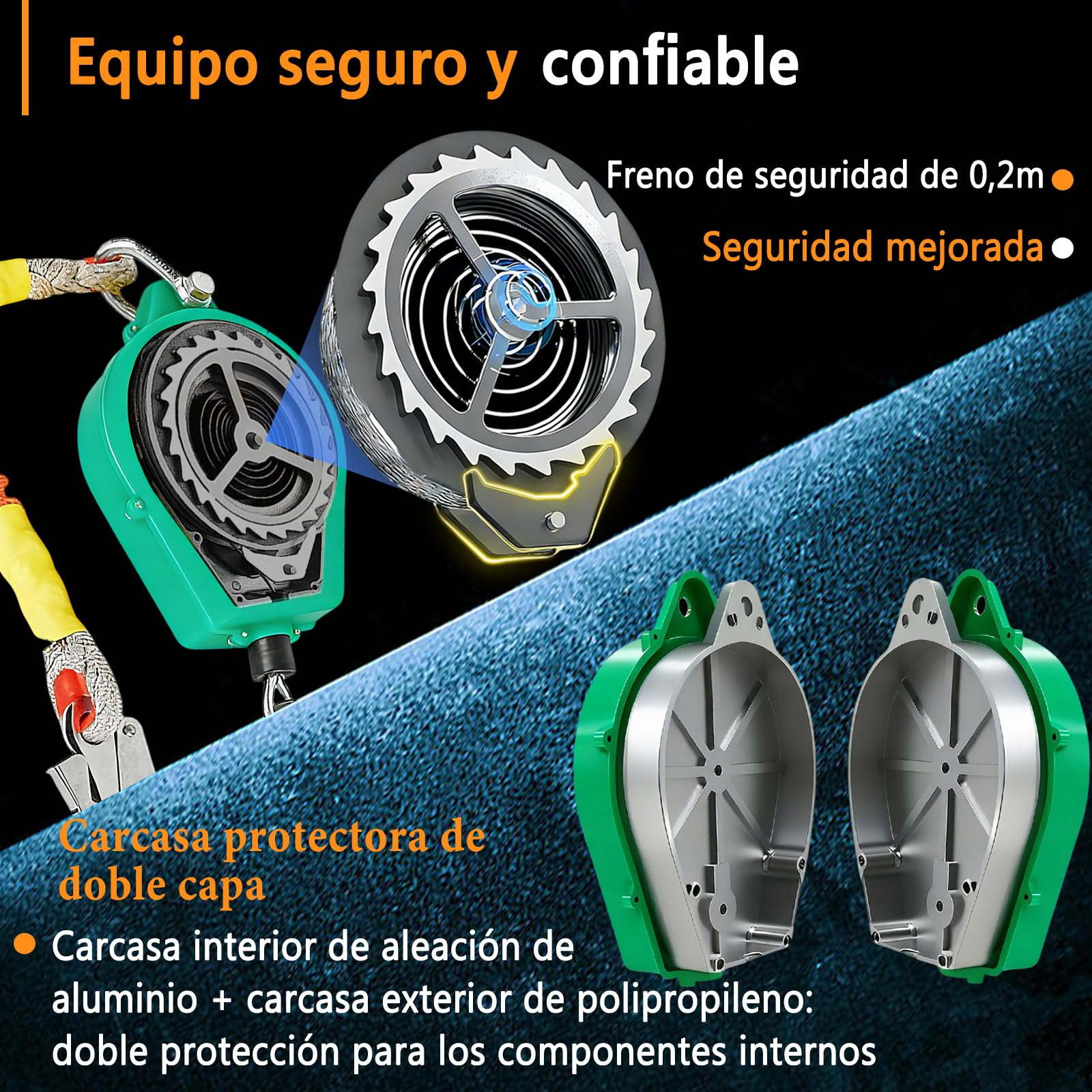 Dispositivo Anticaduta Retrattile Certificato Tetto 10m, 150kg (Verde)