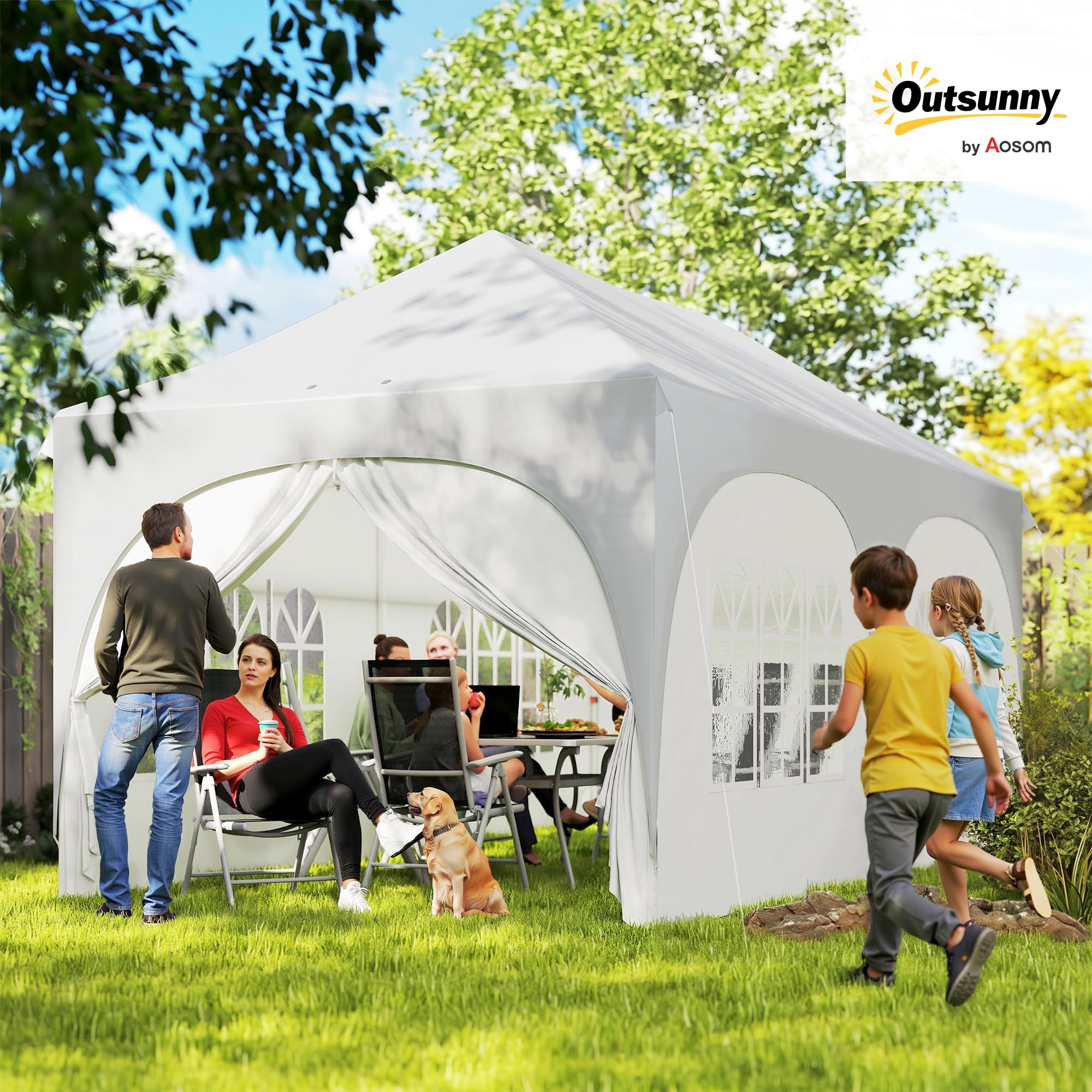 Outsunny Carpa Plegable 6x3 m, Pop-up, con 6 Laterales Extraíbles, Cenador de Jardín con Altura Ajustable, Ventanas, Bolsa de Transporte, UPF30+, Gazebo para Camping, Fiestas, Exterior, Gris Claro