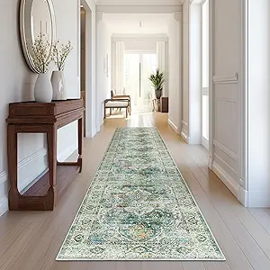 Madane Runner Rugs for Hallway 2x10 Long Washable Non-Slip Hallway Runner Rug Low-Pile Stair Kitchen Runner Soft Throw Carpet for Entrance Living Dining Laundry Room (Green, 2 x 10)