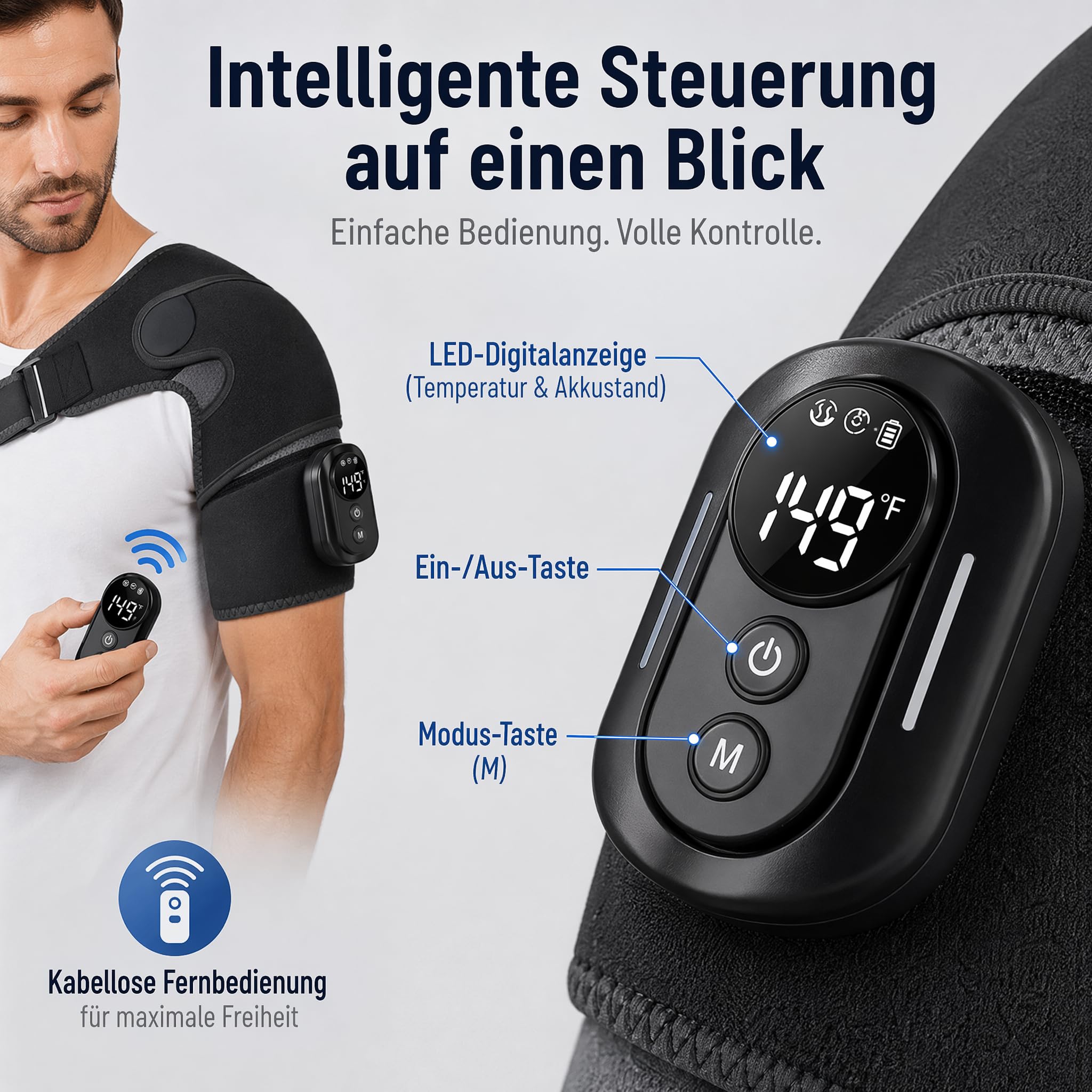 Massaggiatore per spalle 3 in 1 con telecomando, imbottitura riscaldante per le spalle con 5 livelli di calore e 5 modalità di vibrazione, batteria da 5000 mAh, fascia per spalle ricaricabile con