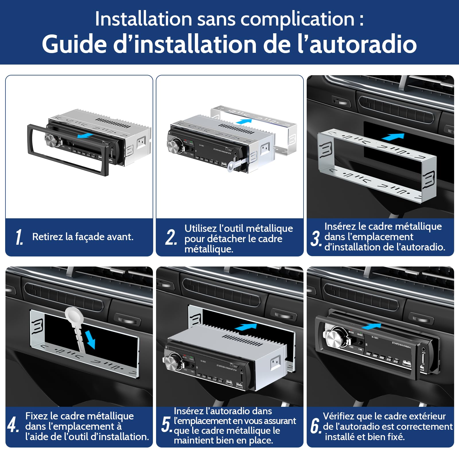 Autoradio Bluetooth, Wistrue FM Poste Radio Voiture Bluetooth avec 2 USB, Autoradio 1 Din Support AUX/SD/TF/MP3, Compatible avec iOS/Android