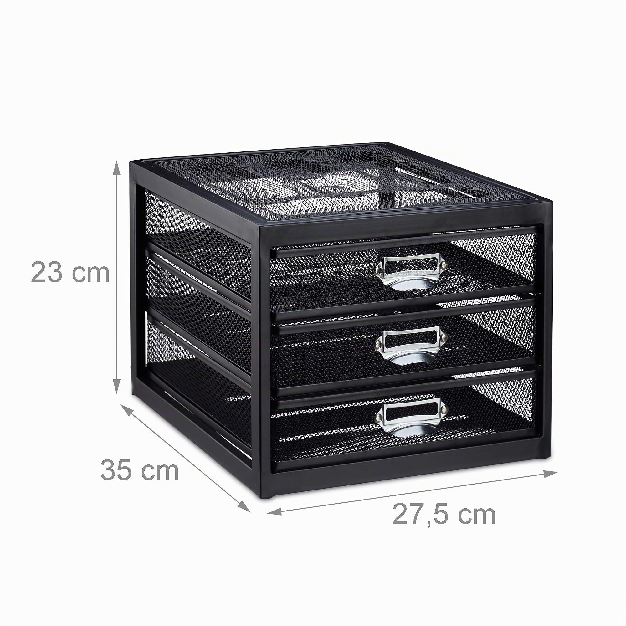 Relaxdays Schubladenbox, 3 Schubfächer, für Din A4 Dokumente, Ordnungssystem für Schreibtisch, Aktenablage, schwarz