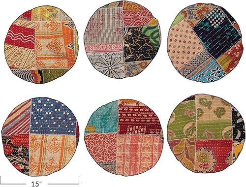 Miniatura 4 de Creative Co-Op Kantha de retazos redondos de algodón, mantel individual multicolor, multicolor grande