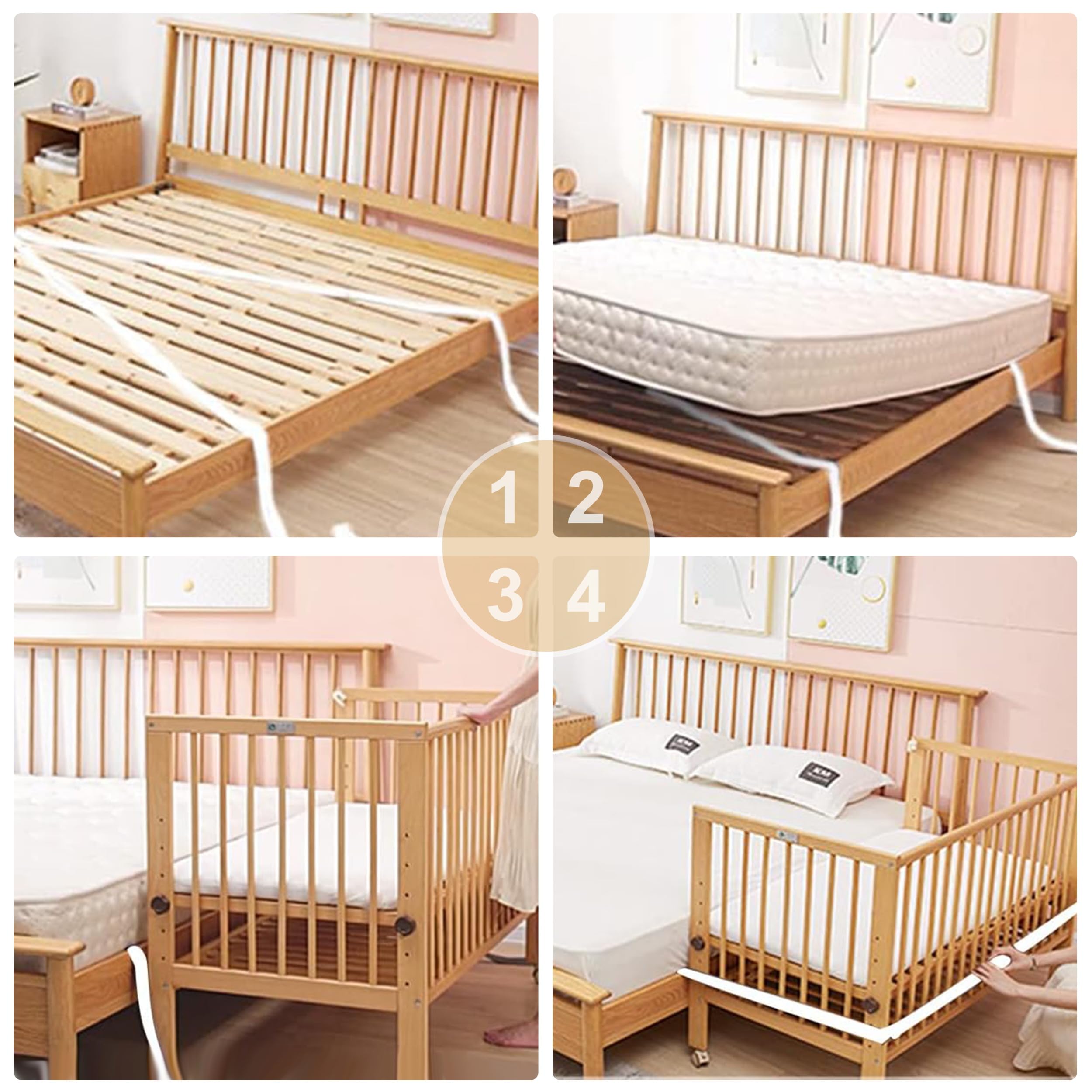 Sangle de Lit Bébé Réglable 8M Blanc pour Fixation Lit Adulte Boxspring