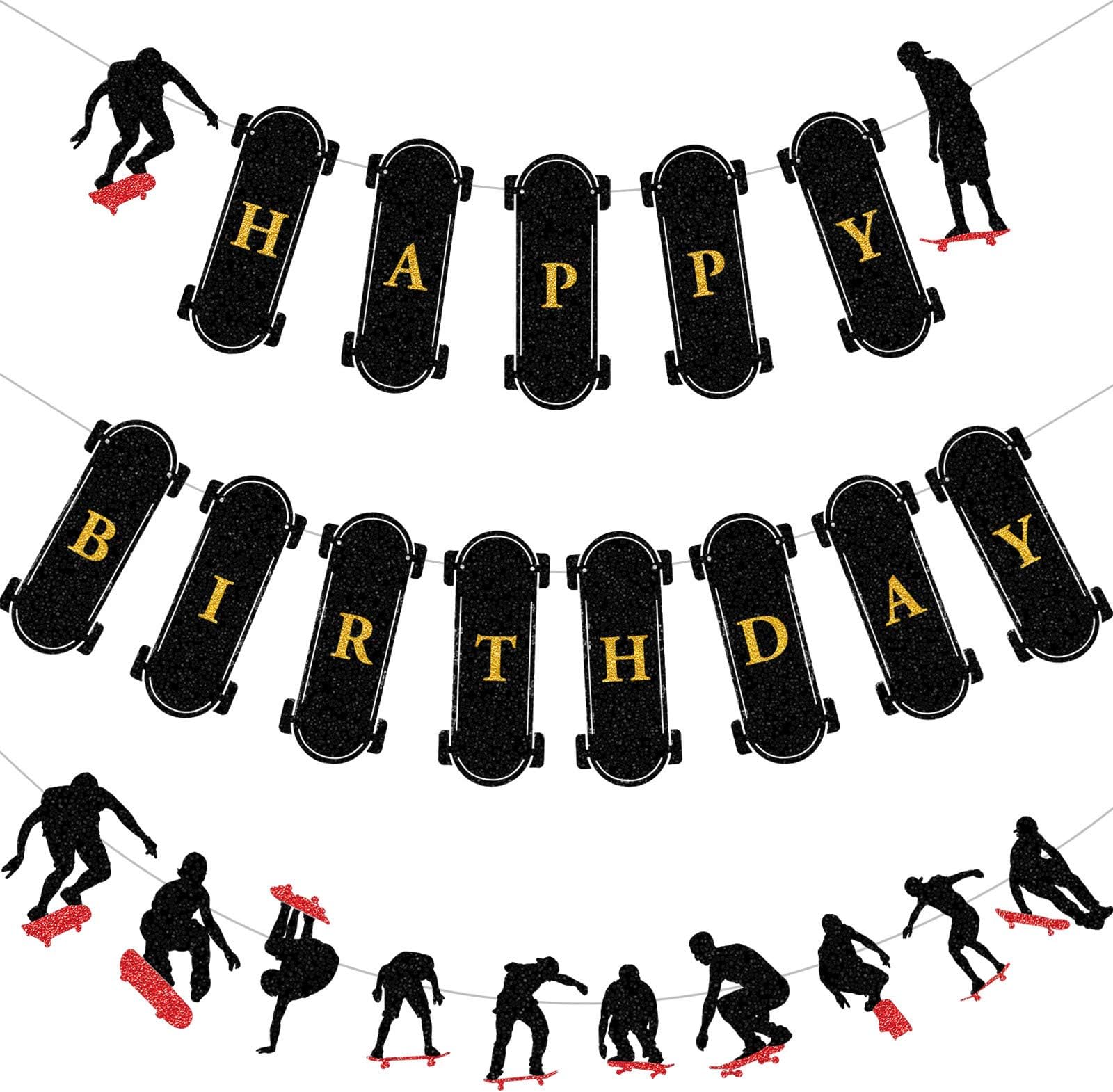 Tatuo 3 Pieces Skateboard Party Decoration Skateboard Birthday Banner for Party Supplies Skateboarding Action Hanging Decor Extreme Skateboarding Cool Decor for Skater Boys Girls School Gifts