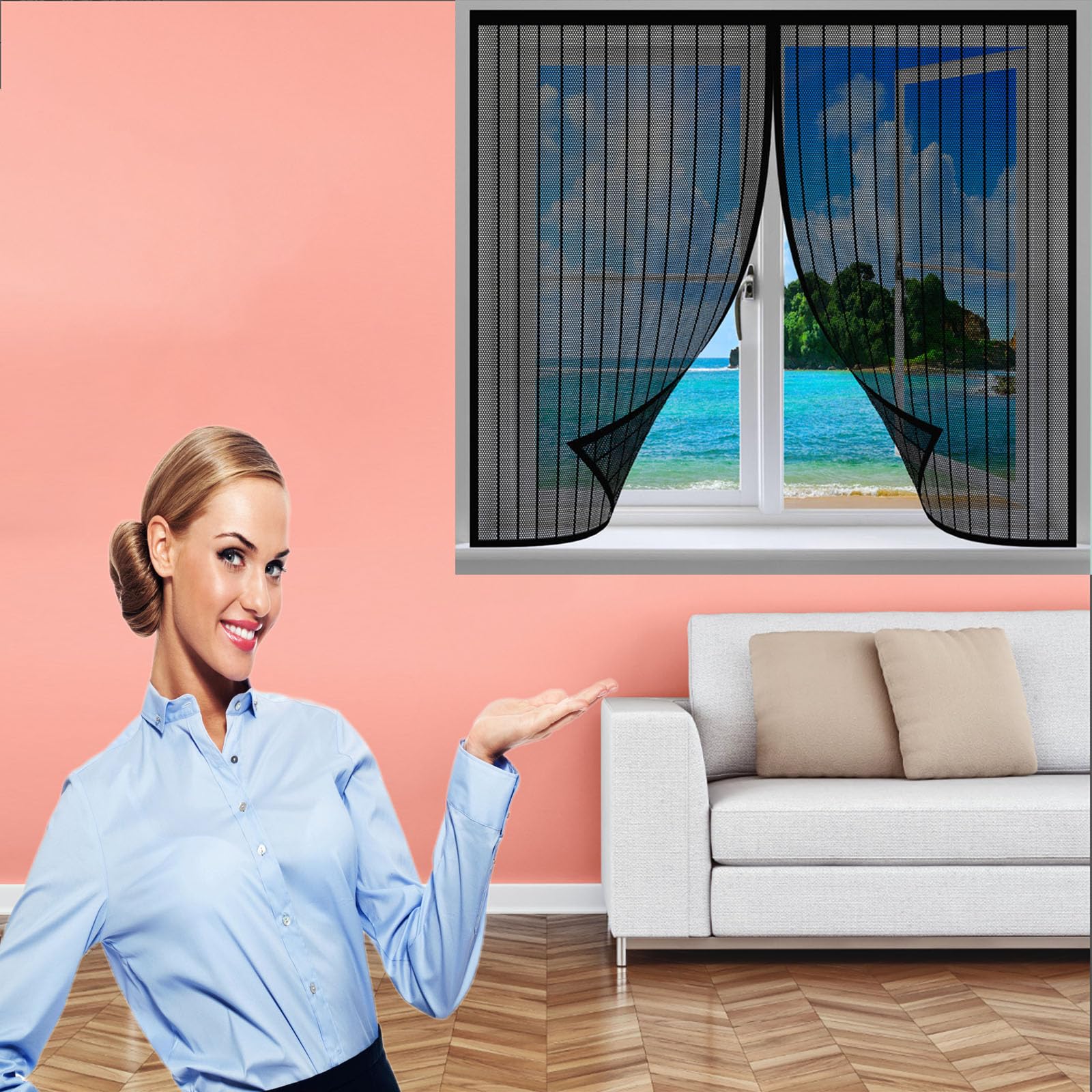 Moustiquaire magnétique pour fenêtre 190 x 170 cm noire sans perçage