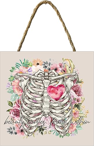 Beauty Comes from Within Sign 70's Retro Floral Decorative Gratitude Hippie Wood Sign Inspirational Wall Art Great for Home Nursery Kitchen Bedroom