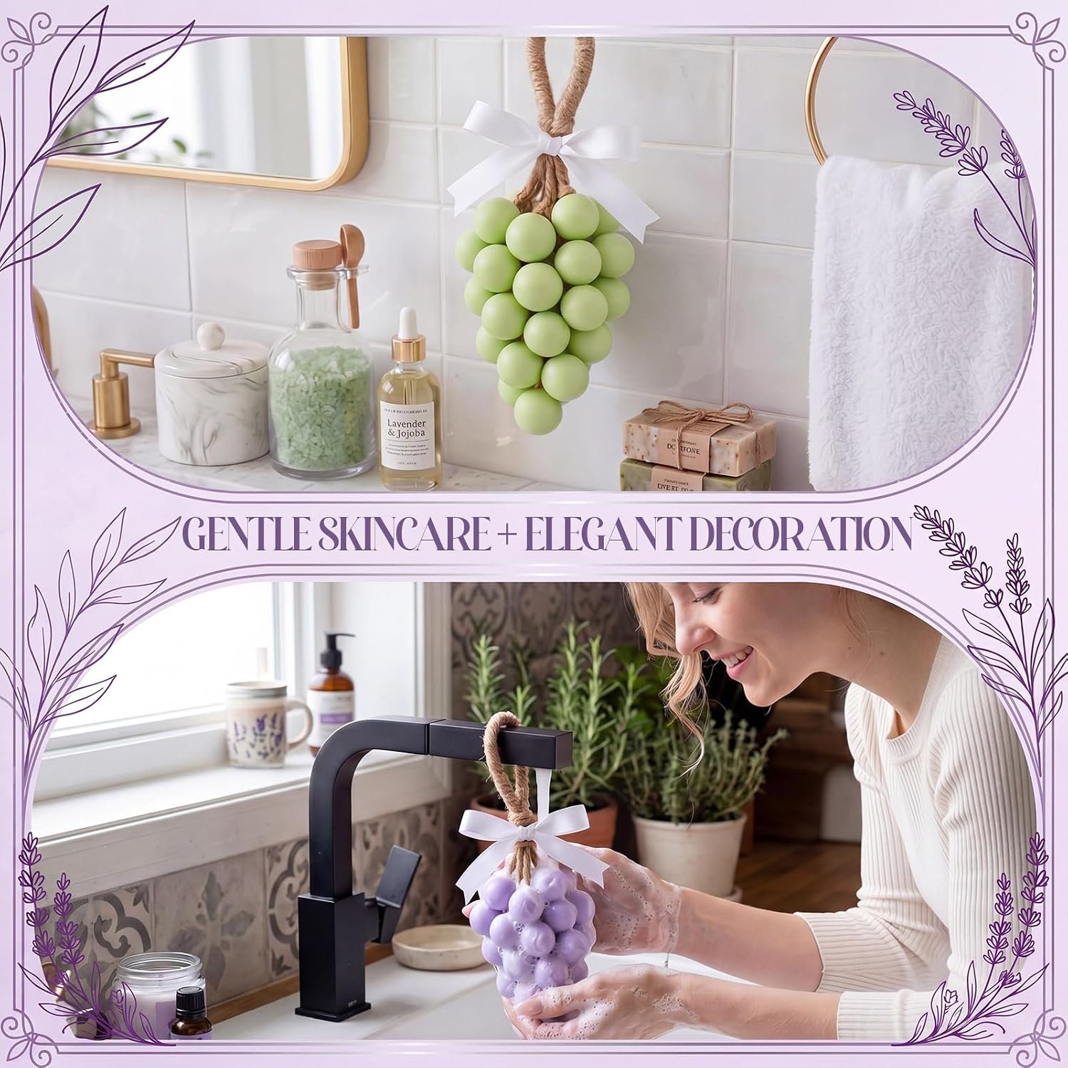 DIY Grape Soap Making Kit Complete Craft Set with with Natural Soap Base Silicone Molds Mica Powder Dried Flowers Coloring Agents and Essential Oils for Homemade Gifts Home Party Decor