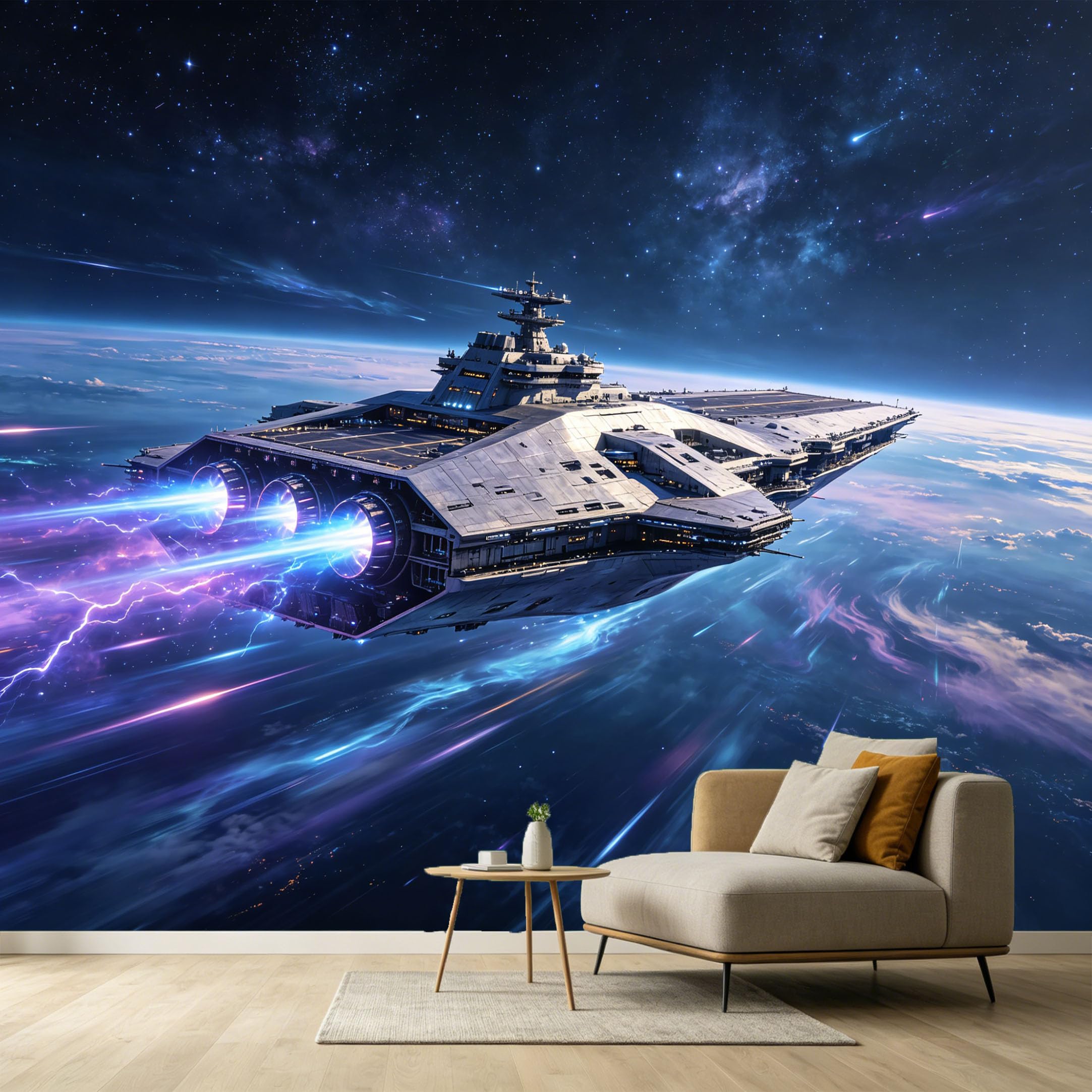 Custom Size Wall Murals Futuristic Spaceship Galaxy Nebula 3D Abstract Modern SelfAdhesive Wall Fabric Removable Large Wallpaper for Photo Living Room Interior Decor