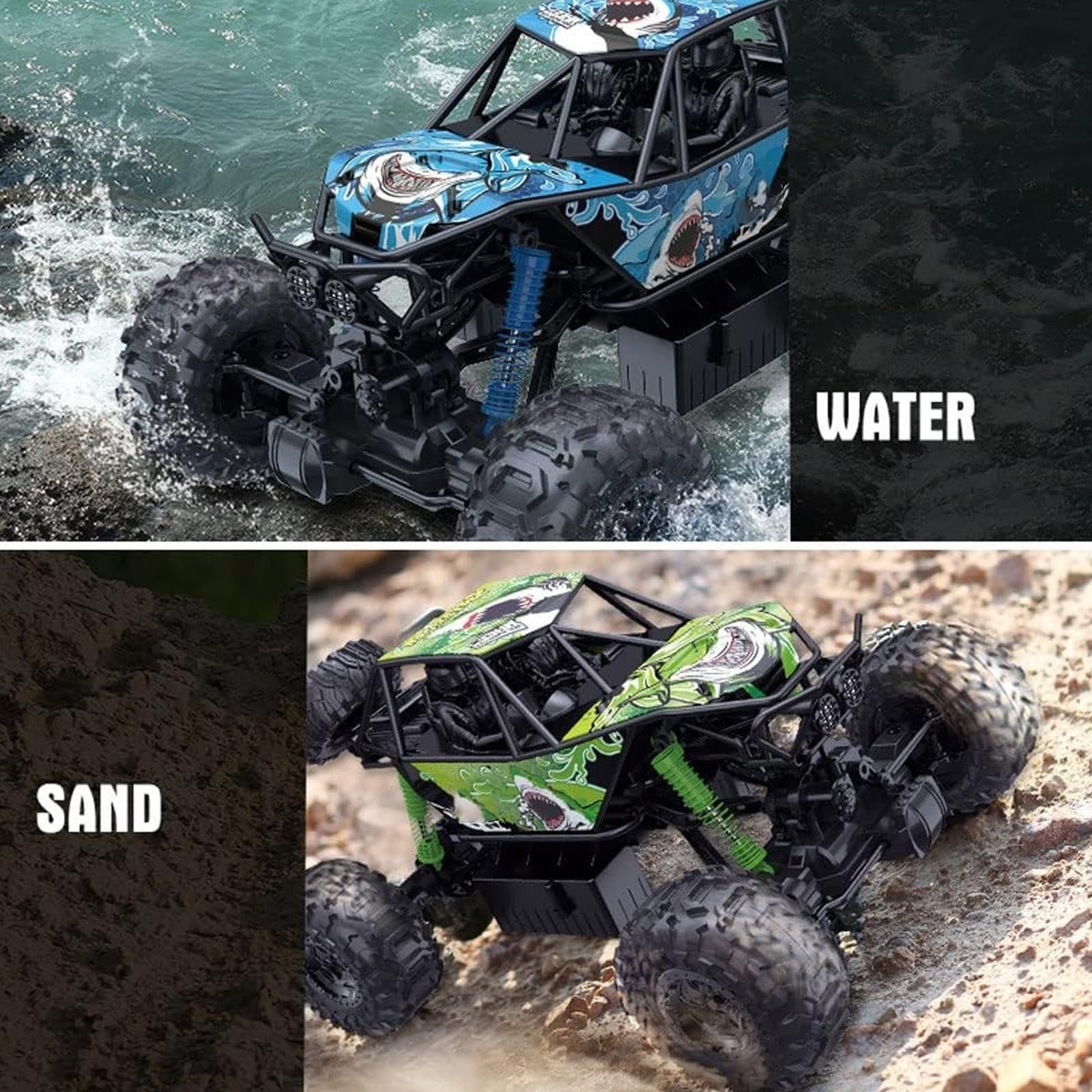 Vehículo RC Todoterreno Anfibio de Alta Velocidad, 1/10, 4x4, camión RC eléctrico de simulación 2.4G, Todoterreno de montaña Bigfoot para Adultos(Green)