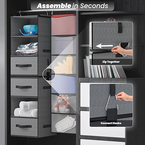 Miniatura 3 de Organizador colgante de armario con cajones, estantes plegables de 6 niveles para ropa, zapatos, juguetes y bolso, organizador de almacenamiento con