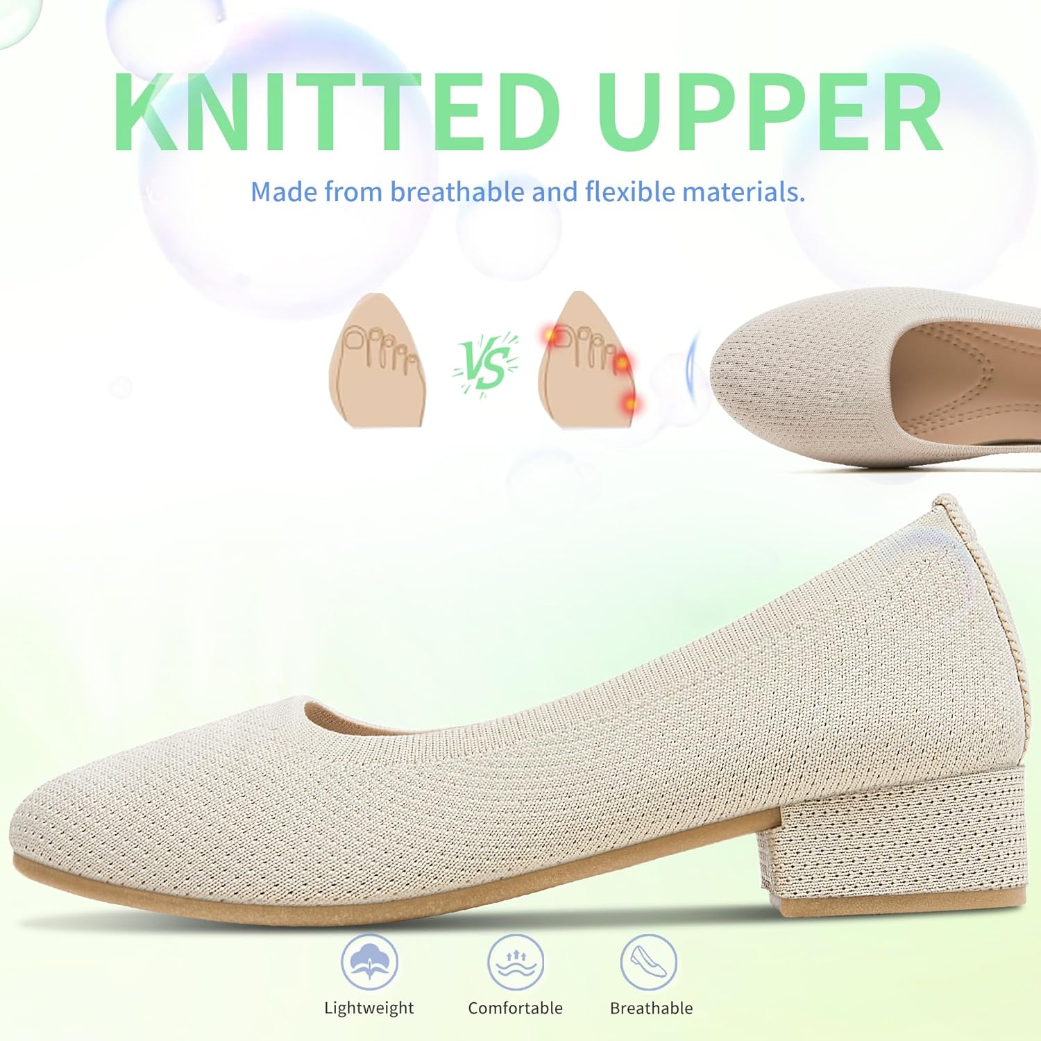 Davena Women Low Chunky Block Heel Pumps Elegant Round-Toe Knitted Pumps Stylish Slip-On Heels for Business - Image 4