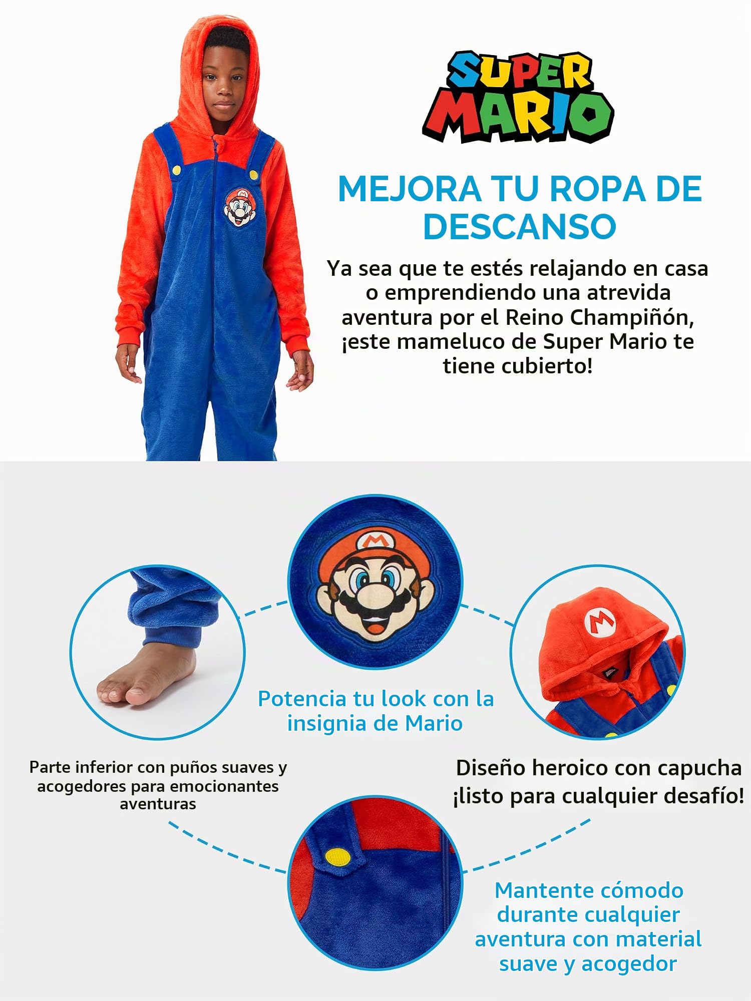 Super Mario Pijama Entero | Onesie para Niños | Pijamas Mono Niño