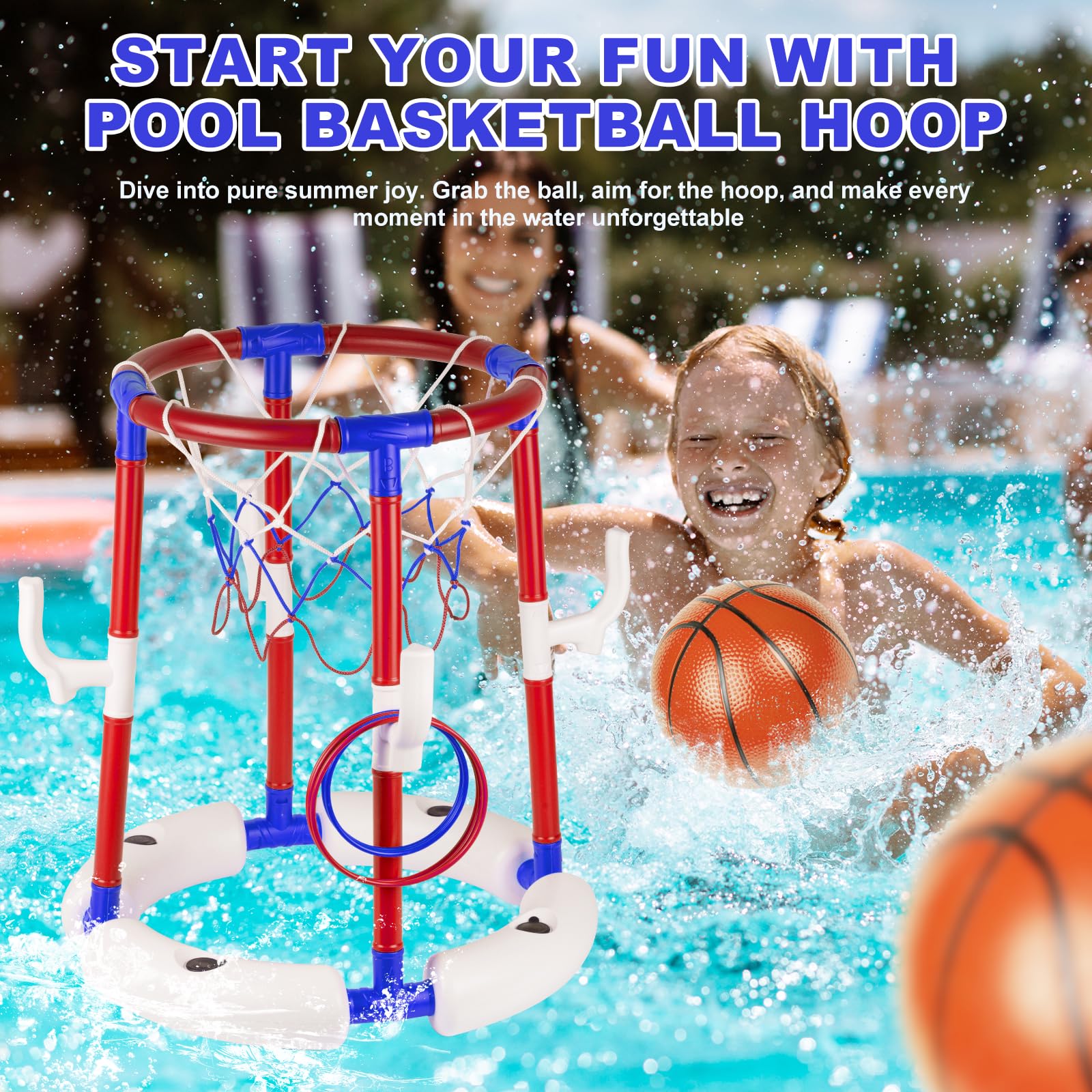 2-in-1 Schwimmbad-Basketballkorb, stabiles schwimmendes Pool-Basketballkorb-Set, Wasser-Basketballkorb für Pool-Party, Spaß und Outdoor-Indoor-Familienspiele