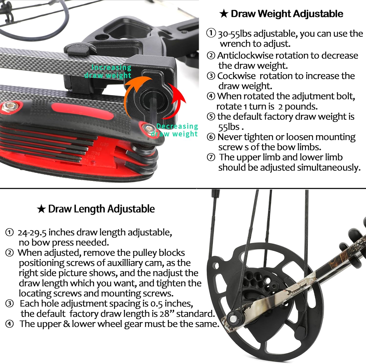 ZSHJGJR Compound Bow Set, Hunting & Targeting, Gordon Limbs Made in USA, 30-55lbs Adjustable,Draw Length 24-29.5",IBO 310FPS Speed, Right/Left Handed for Archery Outdoor Hunting Shooting