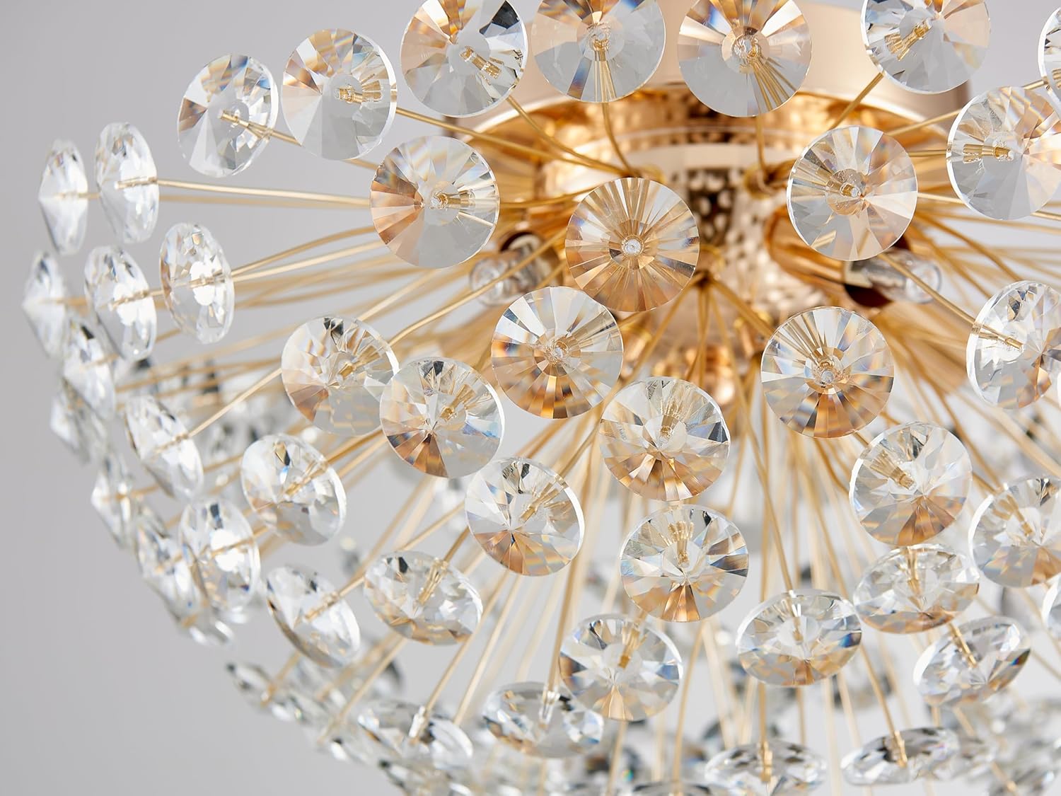 Shrine Lighting Gold Ceiling Light Fixture, Crystal Ceiling Light Fixture for Living Room, H20 x D40cm, G9*5 Sockets, Brilliant Gold Finish Frame