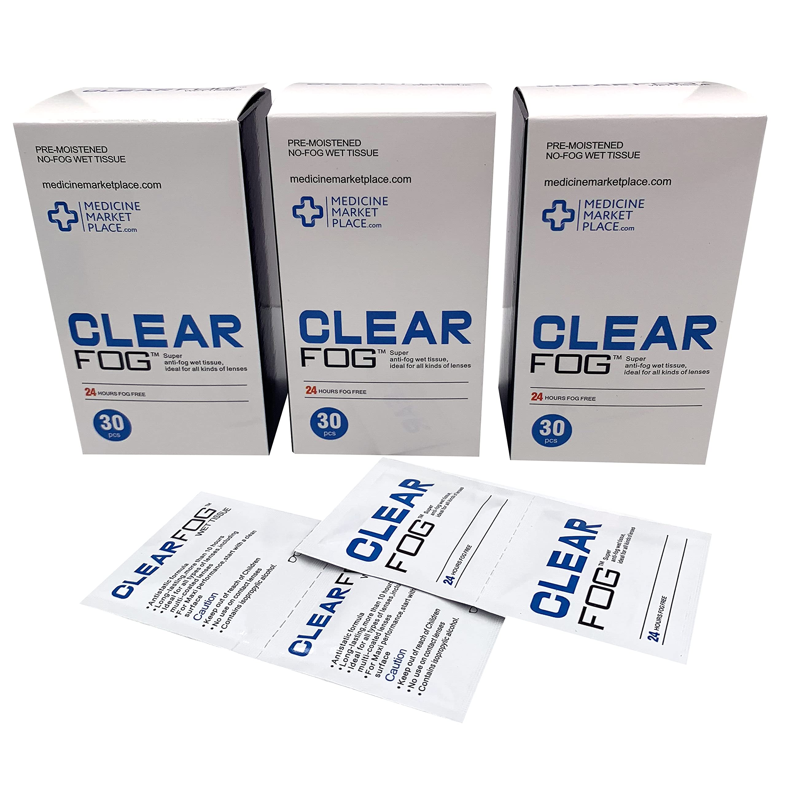 Clear Fog Anti-Fog Wipes, Prevent Steamed Up Glasses, Glasses Cleaning, Fog Wipes Lasts 24hrs, Lens Cleaning - 3 Pack of 30 Wipes (90 Wipes)