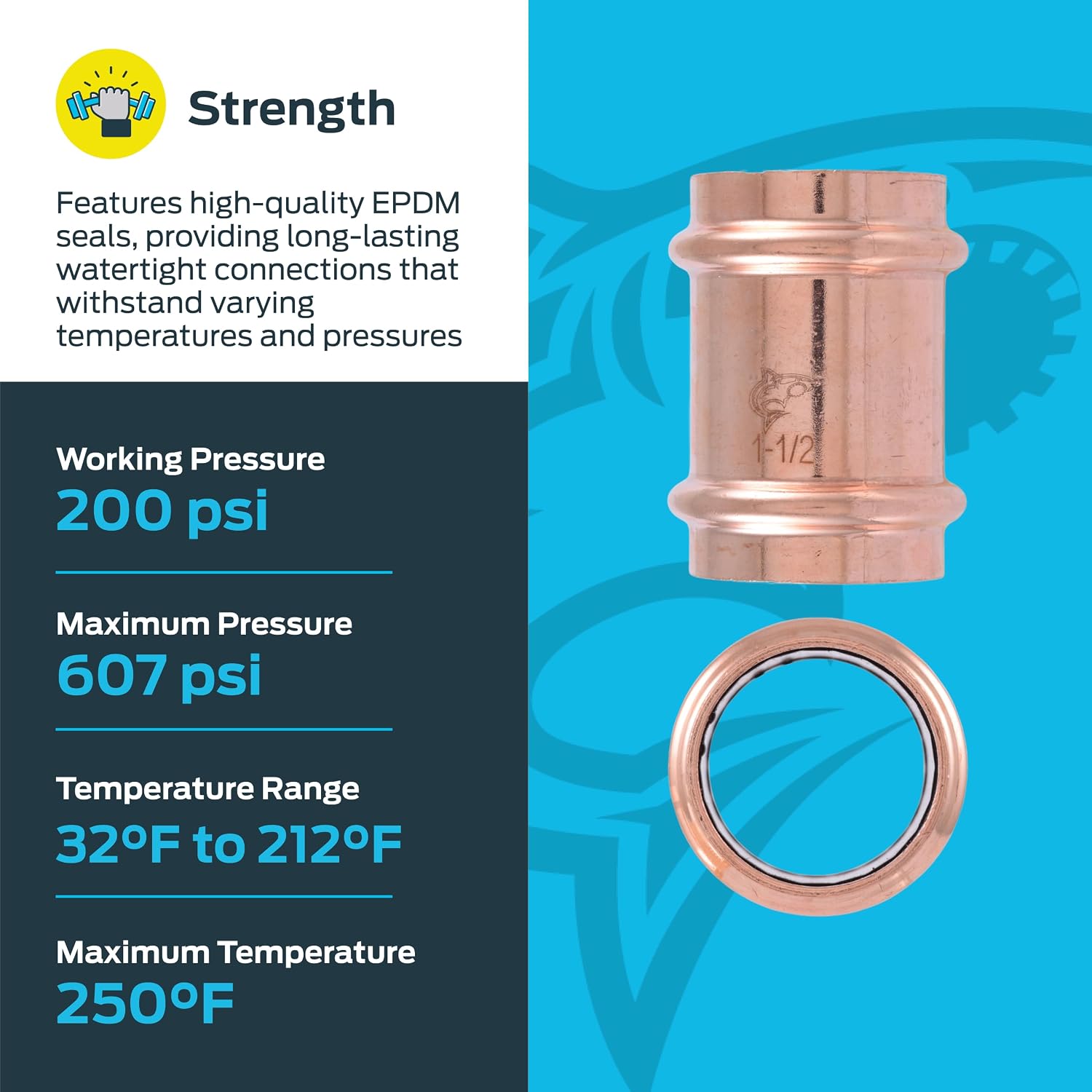 SharkBite 1-1/2 Inch Coupling No Stop, Copper Press Plumbing Fitting, Pack of 2, UPR0641X2