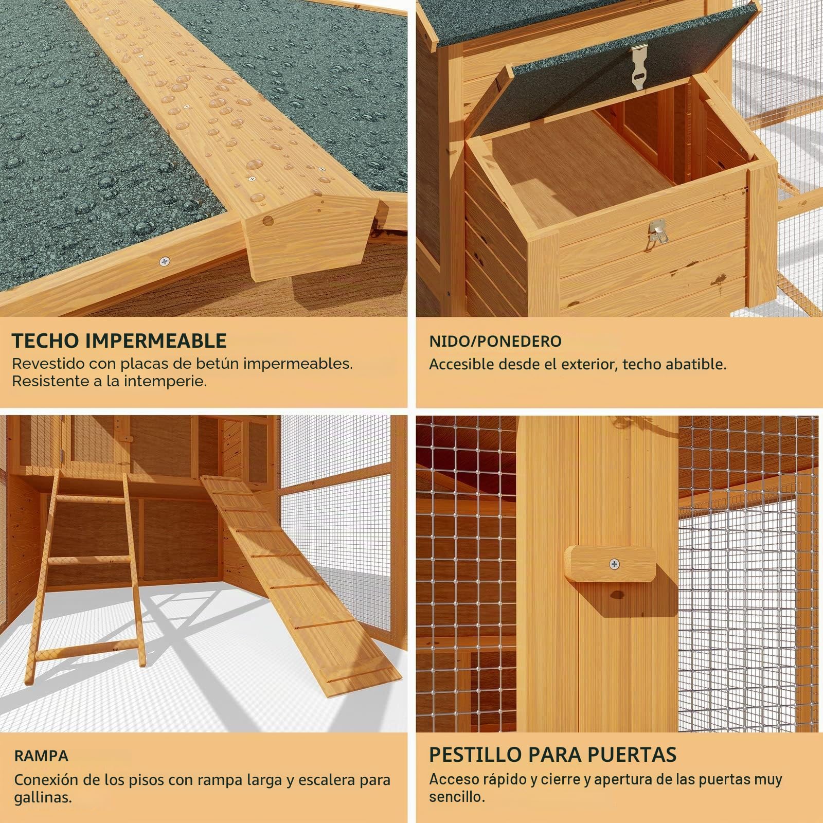Cadoca Gallinero de Madera 2 Plantas 1,9x1,5m Conejera Caseta Animales Pequeños Caja de Huevos Rampa