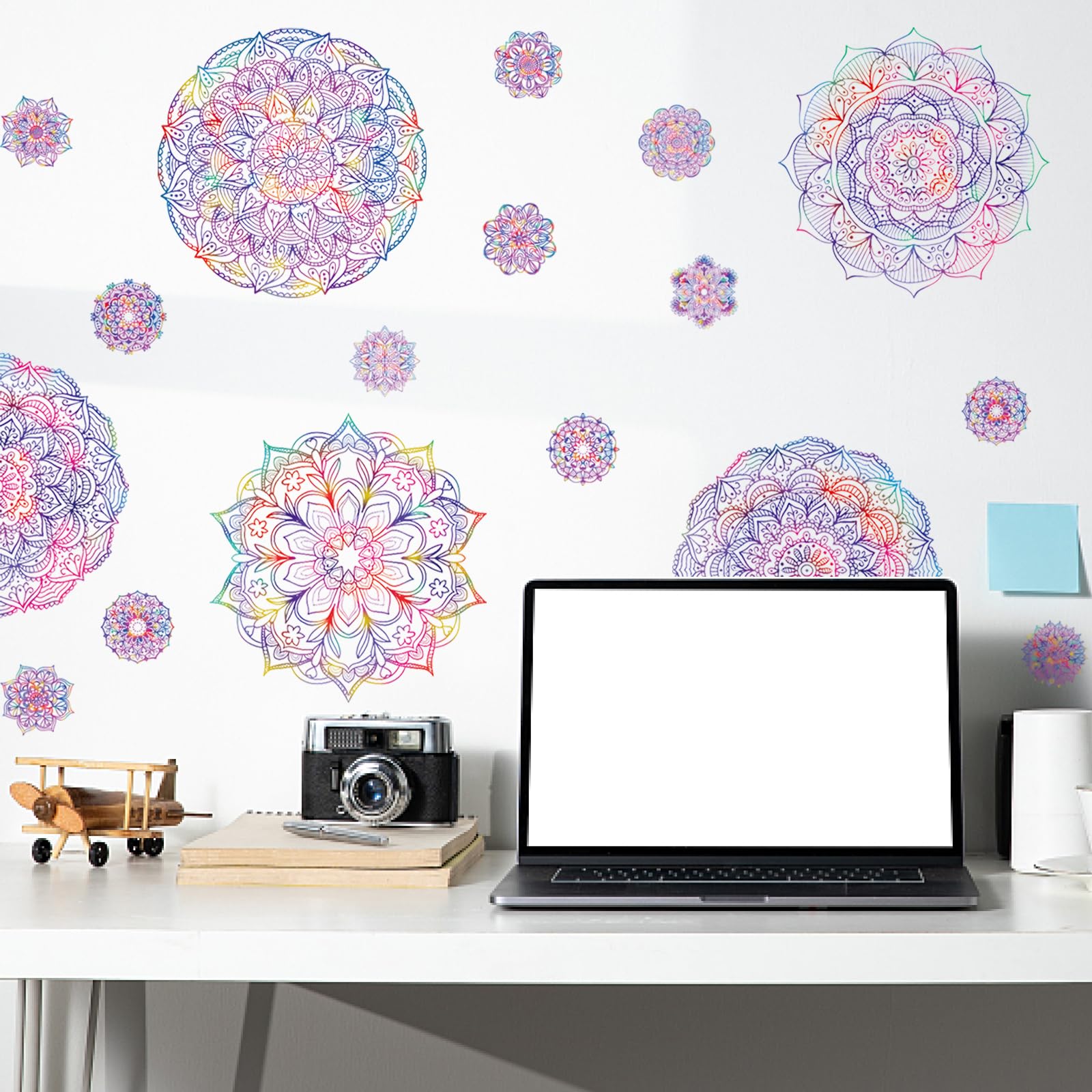 PLIGREAT 2 Sheets Purple Mandala Wall Decal Removable Vinyl Wall Sticker for Bedroom Living Room Yoga Studio Background Wall Mural Decor DIY Creative Art Bohemian Home Indoor Decorative - Image 2