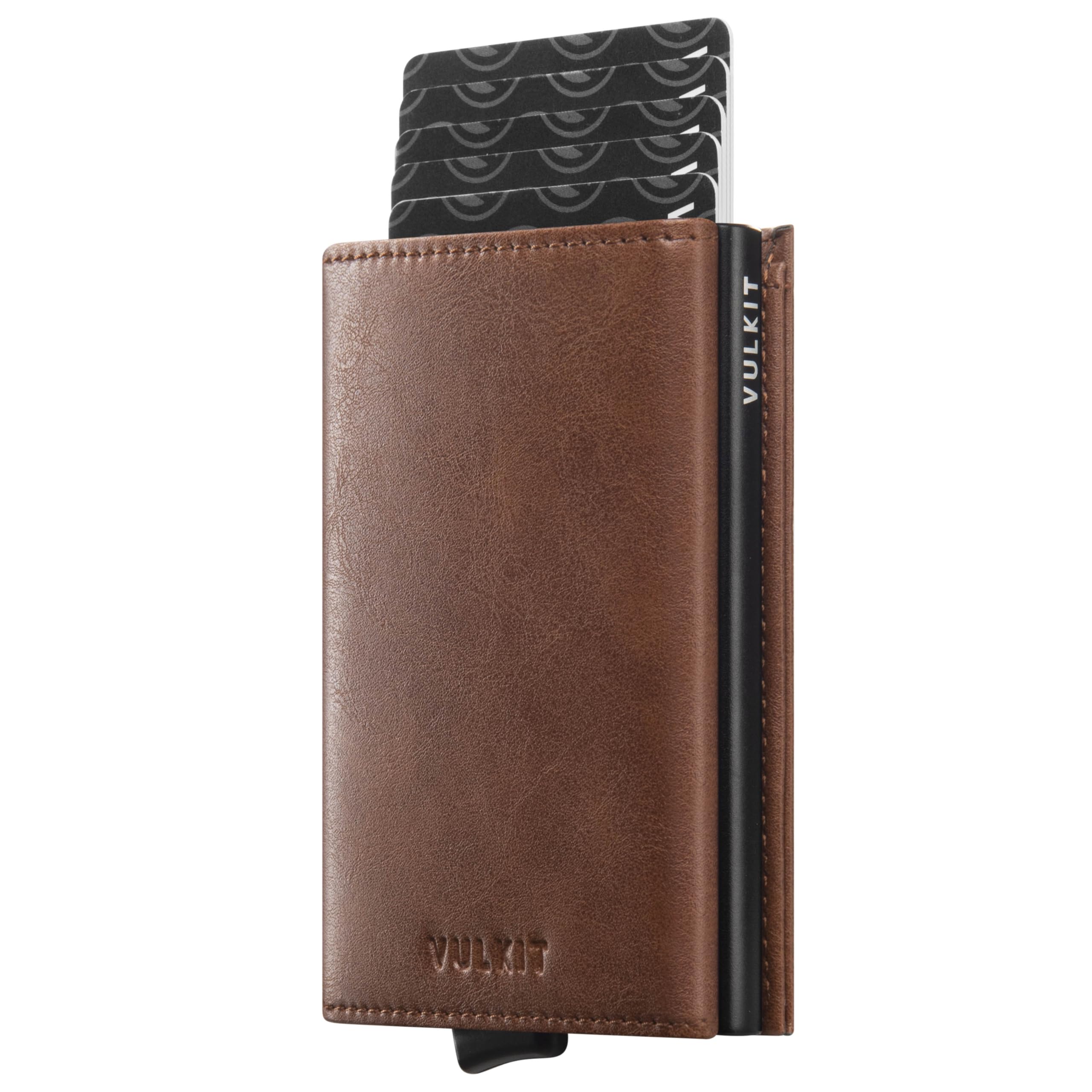 VULKITPop up Wallet Minimalist Cash Wallets RFID Blocking Leather Smart Credit Card Holder with Magnetic Closure for Men