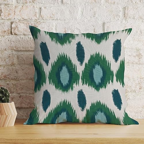 Miniatura 5 de Fundas de cojín Ikat verde pavo real y aguamarina antiguo verde oscuro Bukhara Ikat, almohada cuadrada decorativa para el hogar, funda de almohada