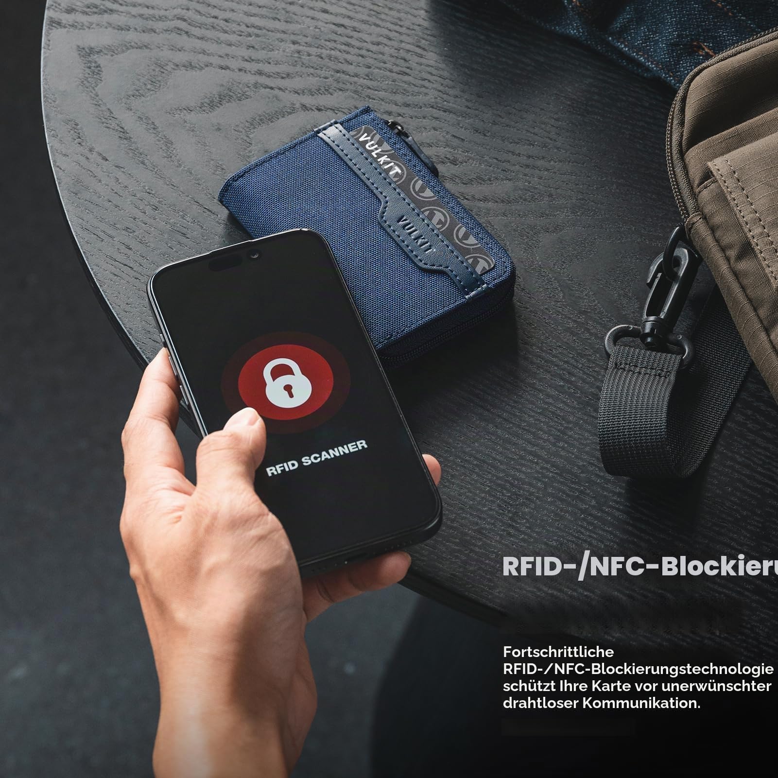 VULKIT Magnetische Kartenbrieftasche, kompatibel mit MagSafe Wallet RFID-blockierender Handy-Kartenhalter für iPhone 15/14/13/12 Serie, navy, no, Minimalistisch