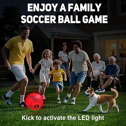 Miniatura 7 de Balón de fútbol iluminado, que brilla en la oscuridad para niños, pelota brillante con 2 luces LED de color, juguetes deportivos al aire libre para