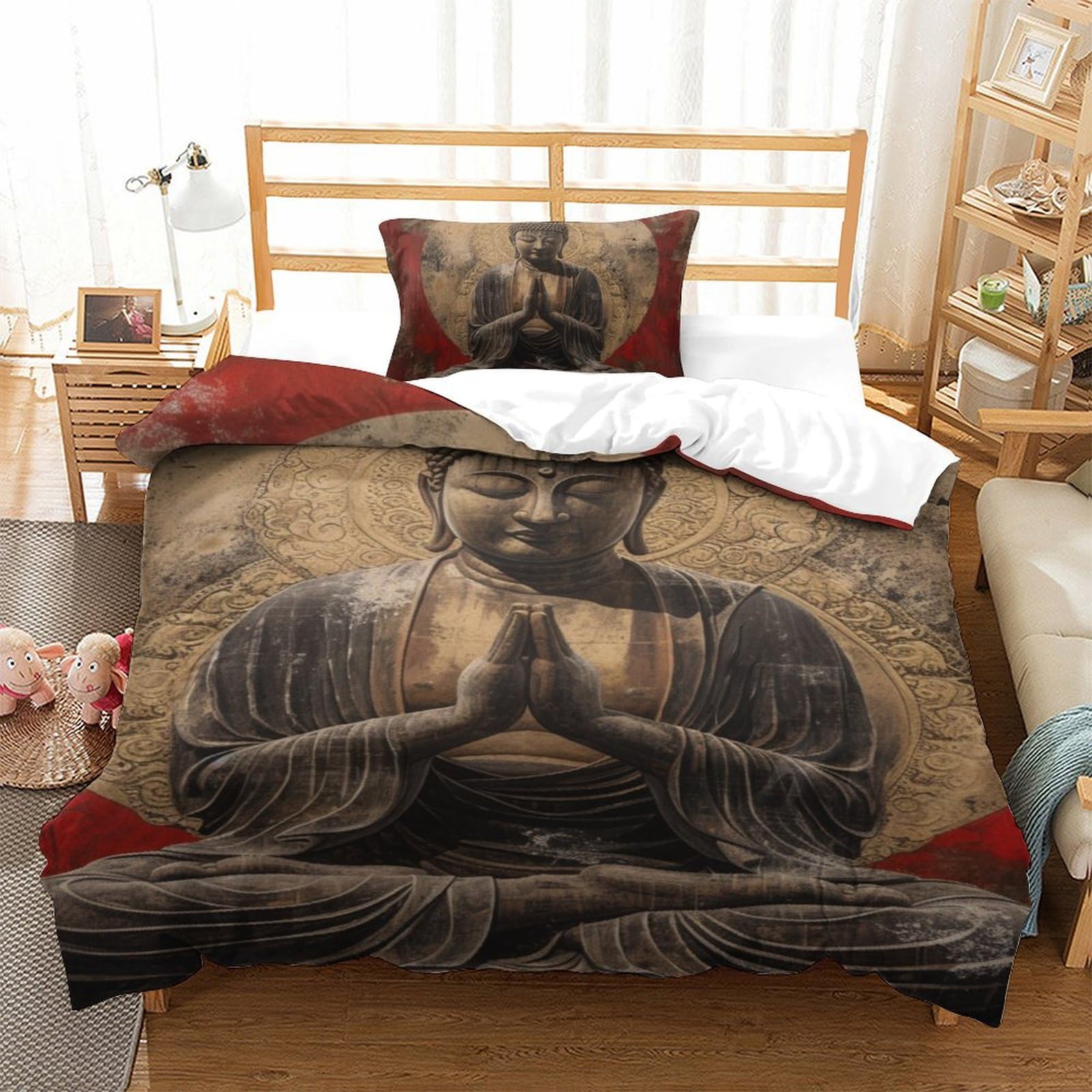 Parure de lit Bouddha 3D en microfibre respirante housse de couette 135x200cm