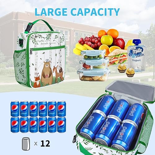 Miniatura 3 de Clastyle Lonchera aislada con diseño de ciervo, oso y zorro, bolsa de almuerzo escolar para niños y niñas, bolsa de mano para picnic al aire libre,