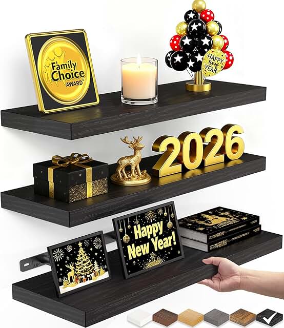 BAYKA Floating Shelves for Wall, Wall Mounted Rustic Wood Shelves for Ba...