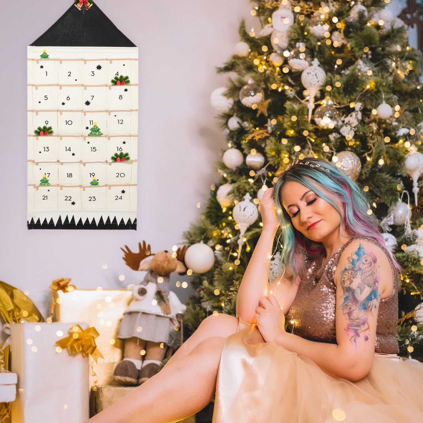 Hängende Aufbewahrungstasche aus Baumwollstoff mit Mehreren Fächern Waschbar und Ordentlich für Wand und Tür als Weihnachtskalender Organizer im Haus Design