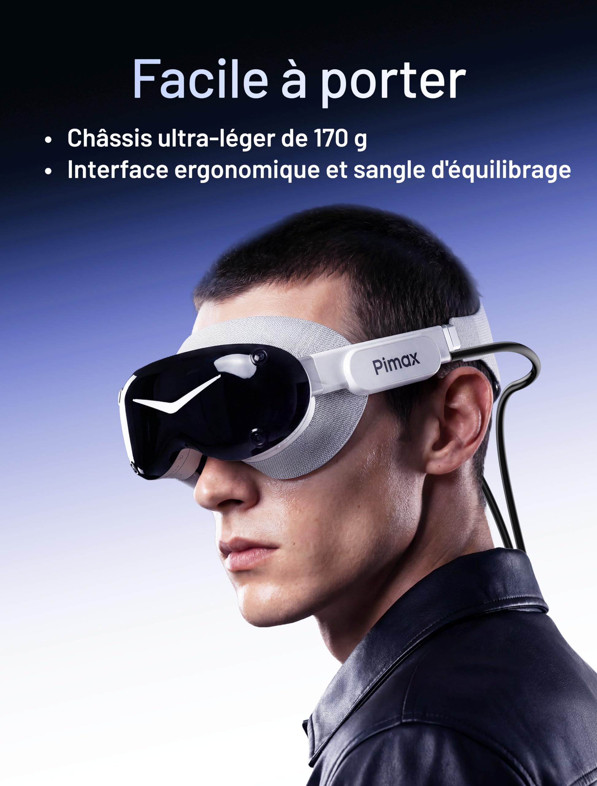 Pimax Dream Air Slam Casque VR 3840 × 3552 par œil Champ de vision 110° avec optique Pimax ConcaveView Lunettes PC VR avec contrôleur (Blanc)
