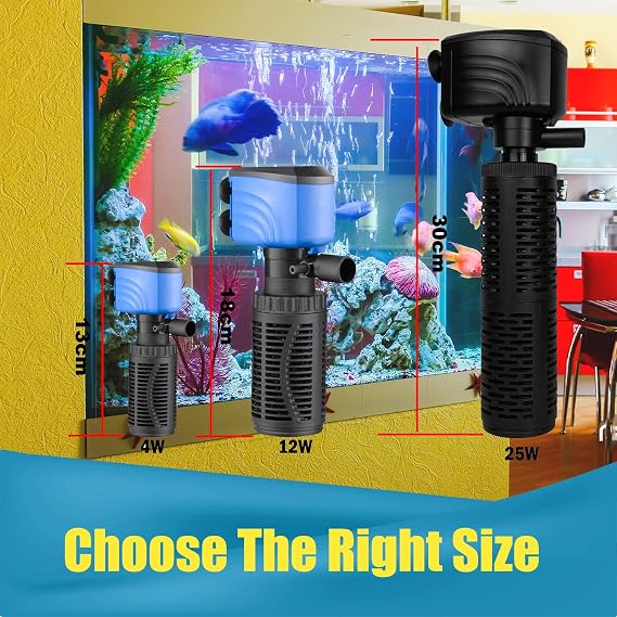 Fish Tank Filter, Silent Internal Aquarium Filter, Clean Water, Air Pump, Make Waves (4W-450L/H, Black)