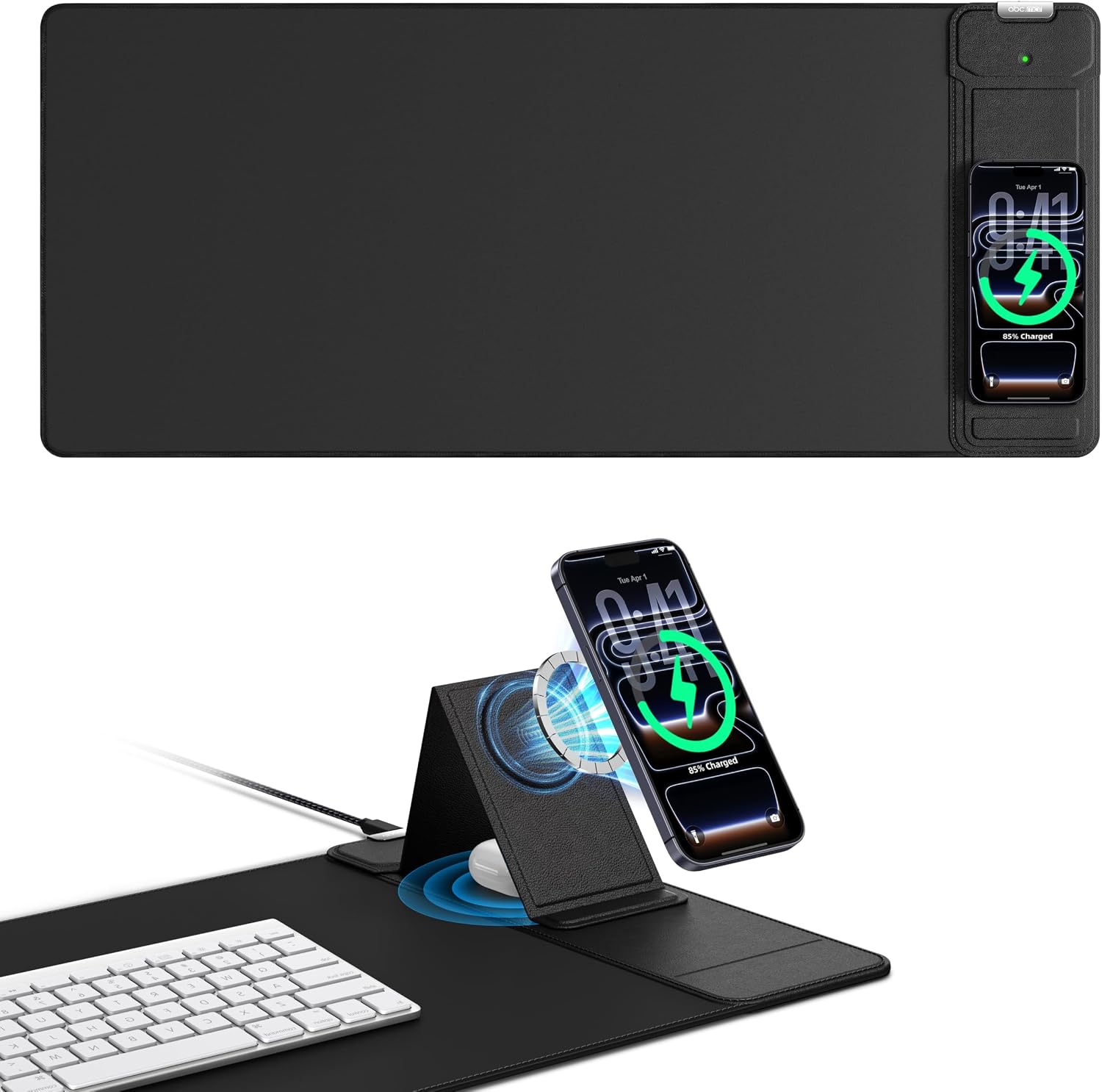 Mouse Pad with Magnetic Wireless Charging & Adjustable Phone Stand