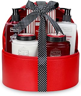 Winter in Venice Pomegranate Jewellery Case Bath Gift Set, Pamper Gifts for Women, 6-Piece Bath Gift Set with Body Lotion, Shower Gel, Bath Soak, Bath Salts, Hand Cream & Rose Puff, Bath Gift Sets for Women, Vegan-Friendly Gifts for Her