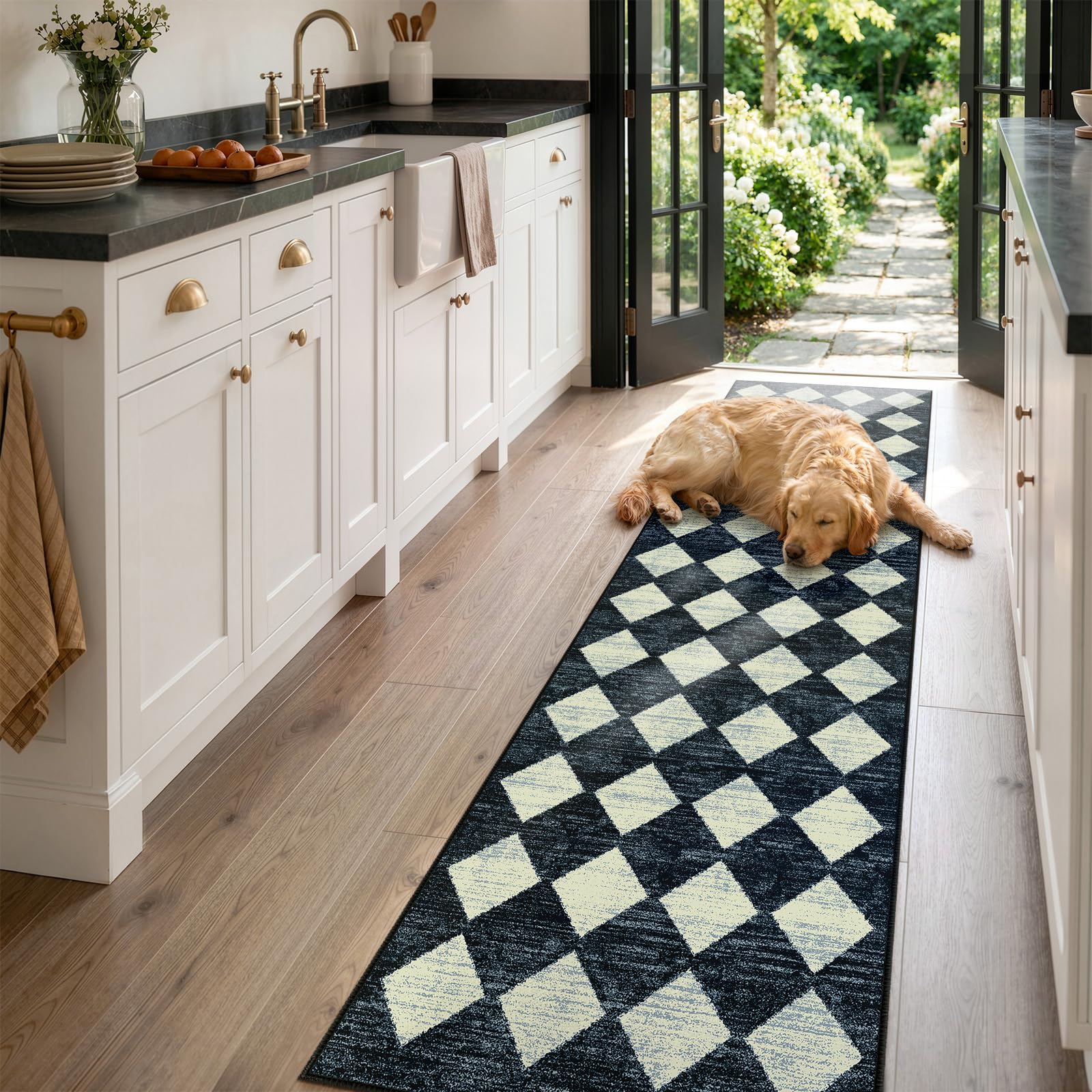 Lahome Alfombra de Pasillo marroquí de 2 x 8 pies, Color Negro, con Respaldo de Goma, Antideslizante, Lavable, para Interiores, para cámper, Entrada, baño, Suelo de Madera Dura