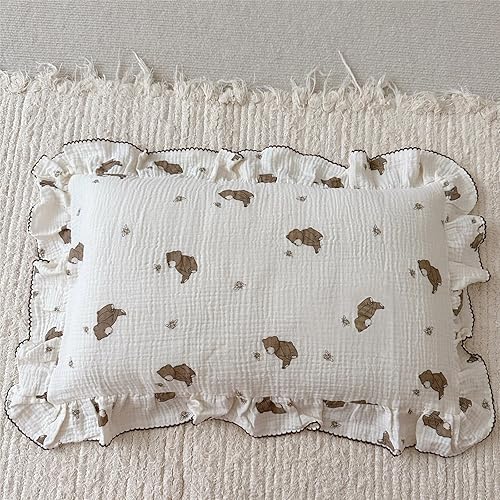 Vista 35 de BuLuTu Funda de almohada de muselina de algodón para niños pequeños, tamaño estándar, estampado de flores de Galsang, suave funda de almohada