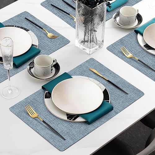 Miniatura 2 de Juego de 4 manteles individuales de piel sintética resistentes al calor, impermeables, a prueba de aceite, lavables, para comedor, cocina, comedor,