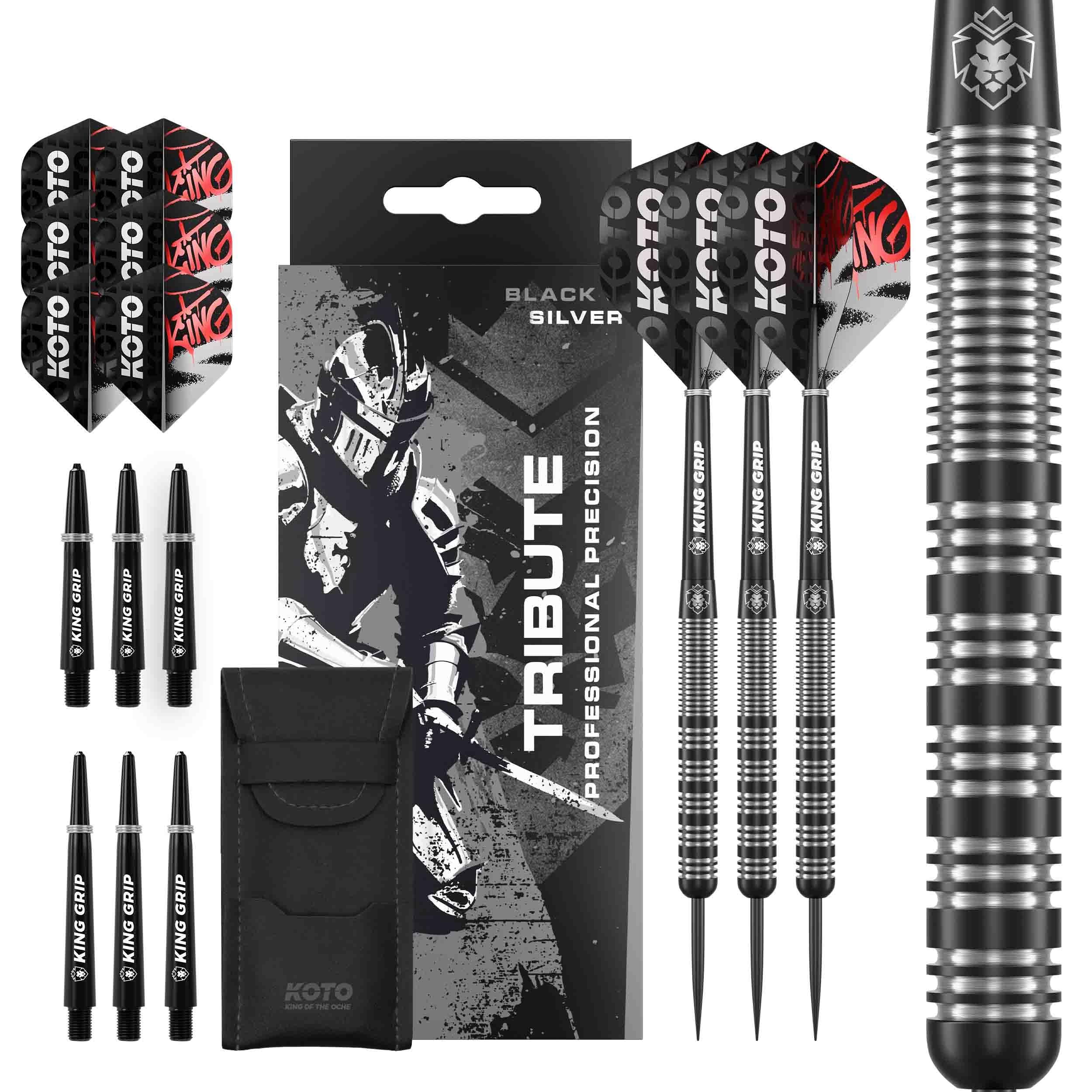 KOTO - Tribute Darts, 14G Steel Tip Darts, Brass, Centre-Weighted, Ringed