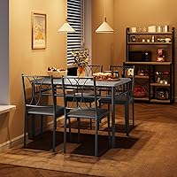 Vista 3 de Juego de mesa de comedor para 4, mesa de cocina compacta con 4 sillas tapizadas, juego de mesa de cocina de 5 piezas para espacios pequeños, Retro