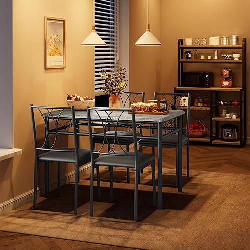 Miniatura 3 de Juego de mesa de comedor para 4, mesa de cocina compacta con 4 sillas tapizadas, juego de mesa de cocina de 5 piezas para espacios pequeños, Gris