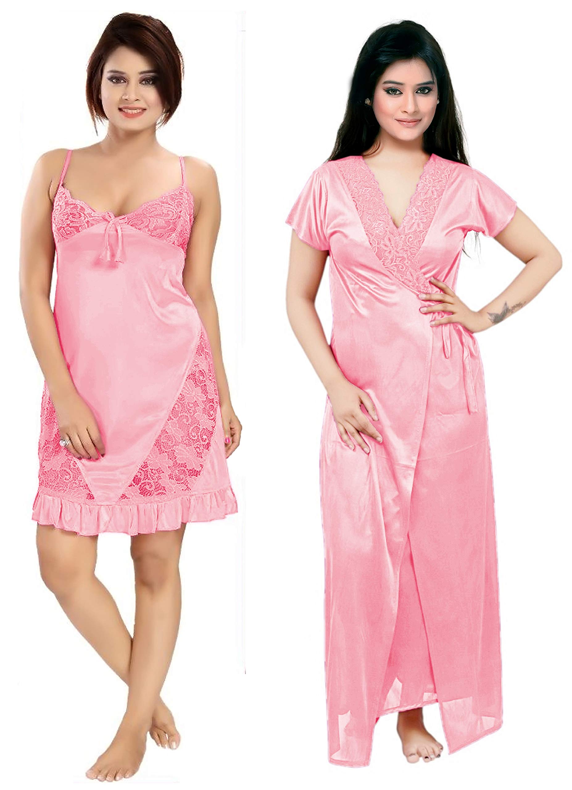 DIVINE PARIDHAANWomen's Satin Blend Solid Nightwear Set Pack of 2