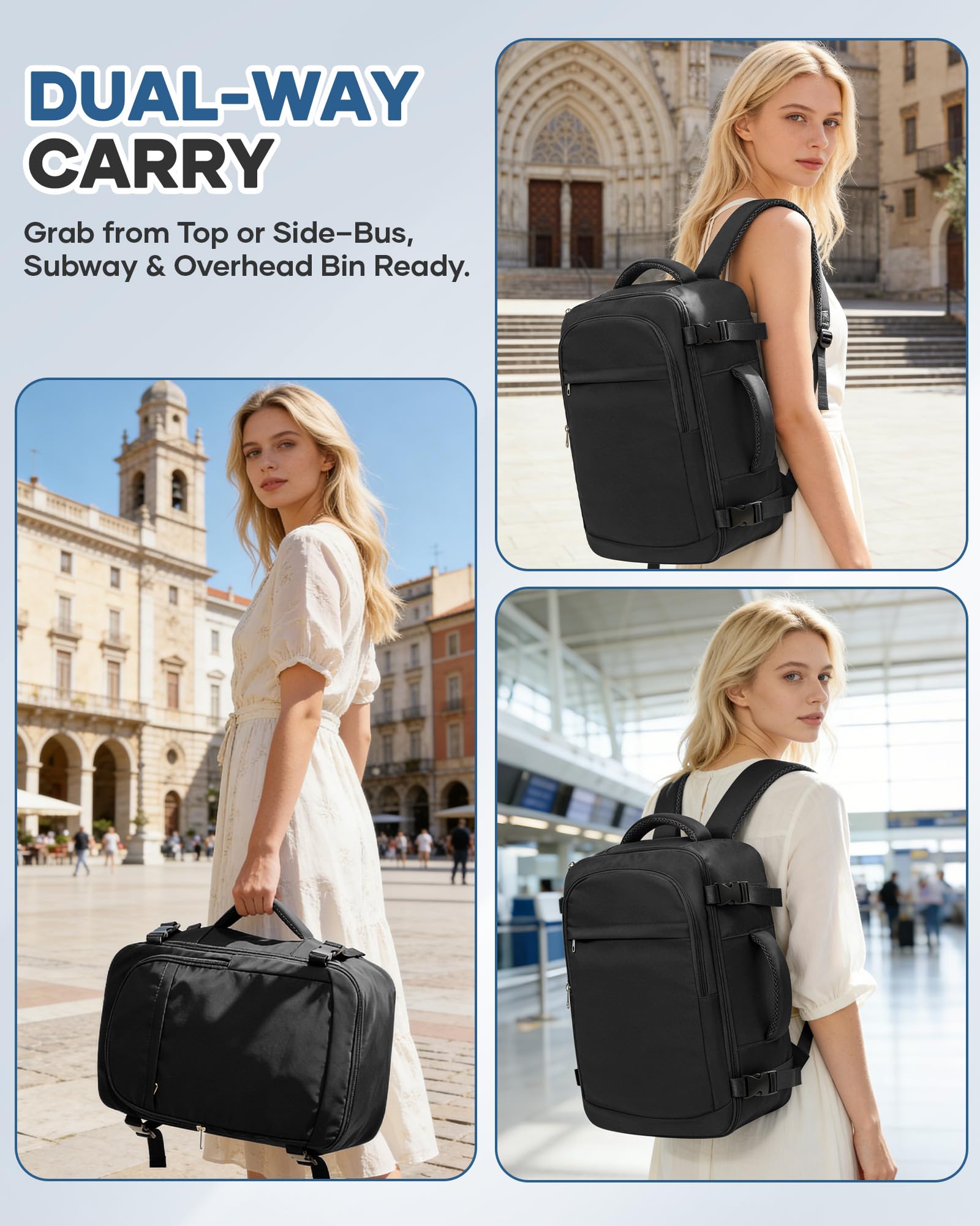 Mochila Viaje Cabina Avion 40x30x20 para Ryanair Vueling Wizz Air EasyJet Equipaje de Mano Maletas Bolsa de Viaje Mujer Hombre Impermeable Travel Backpack, Negro