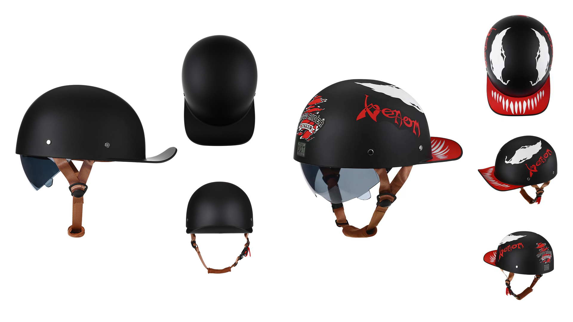 Halbschalen Motorradhelm Retro Style - ECE/DOT Zertifiziert, Größen 55-64 Cm