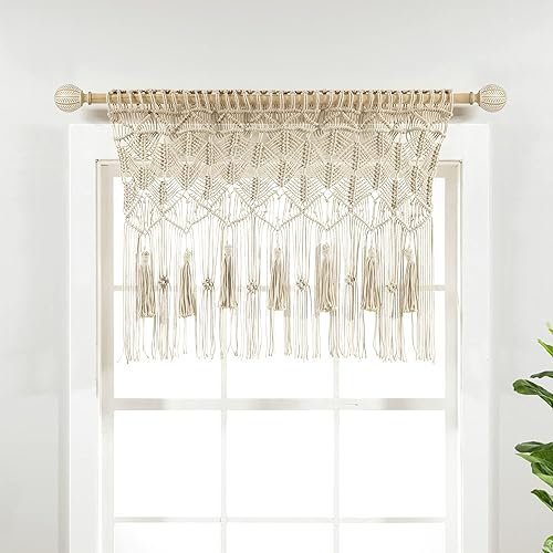 Lush Decor Cenefa de algodón con borlas de macramé bohemiocortina de cocinadecoración de pared, 30 pulgadas de largo x 40 pulgadas de ancho, neutro