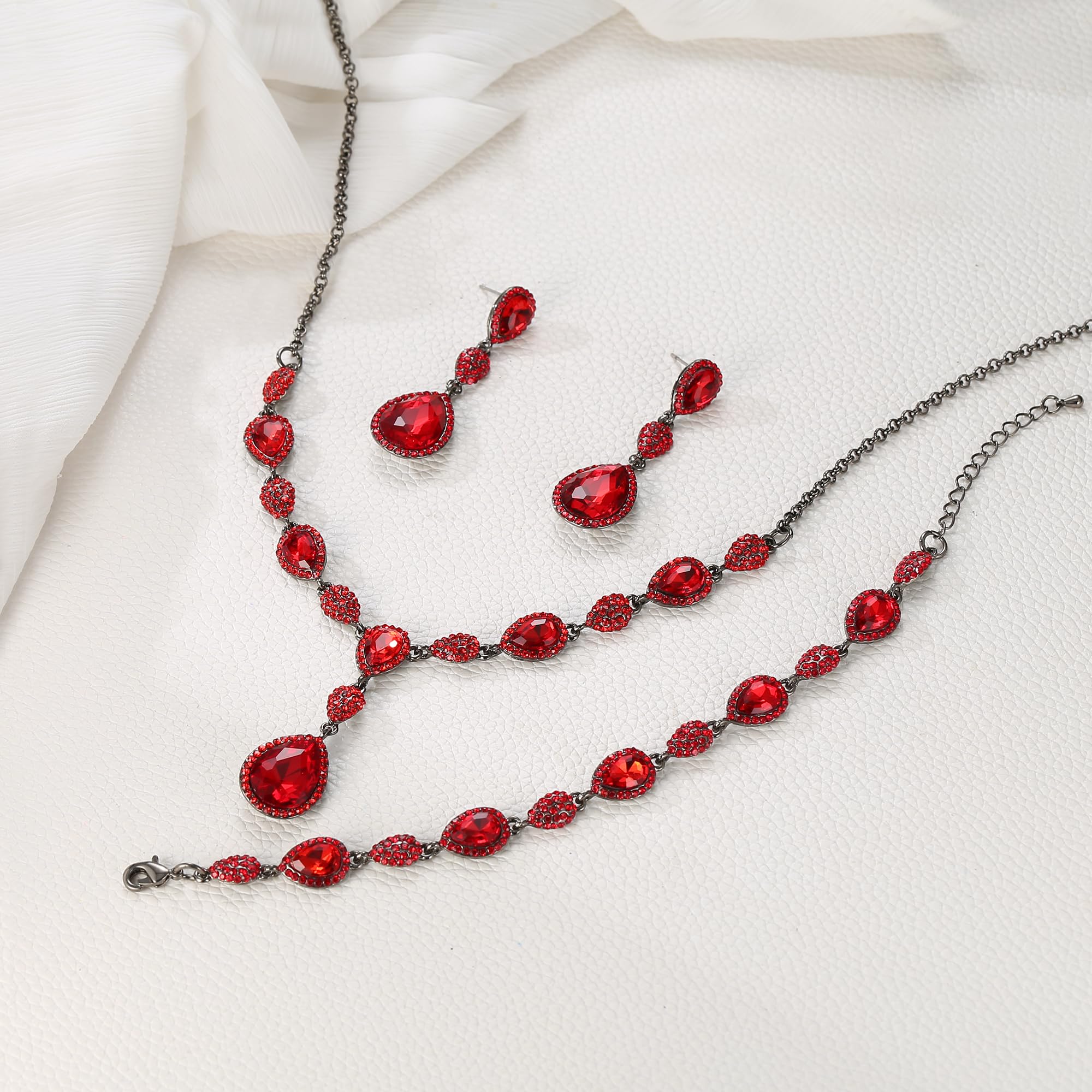 Juegos de Joyas de Mujer Cristal Lágrimas Encaje Collar y Pendientes para Novia Boda Fiesta