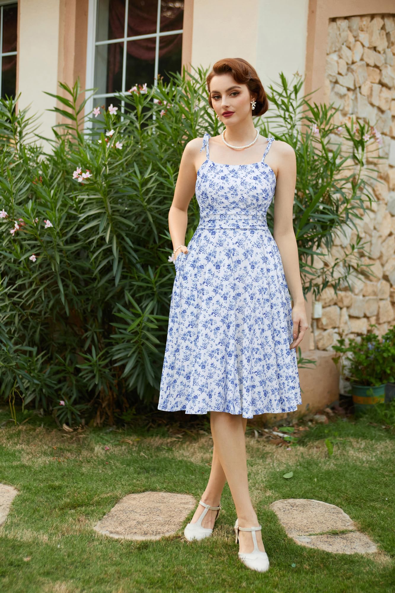 Belle Poque Vestidos de verano para mujer, con tirantes delgados, acampanados, vestido casual con bolsillos, vestido de playa para vacaciones